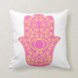 Roze gele hamsa-hand van de hand van Fatima.pn Kussen