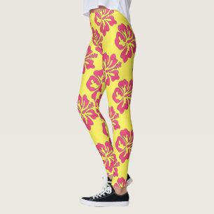 Roze gele Hawaiian Tropische Hibiscus Flower Leggings