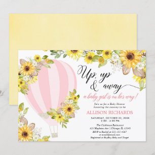 Roze gele heteluchtballon zonnebloemen meisje baby kaart