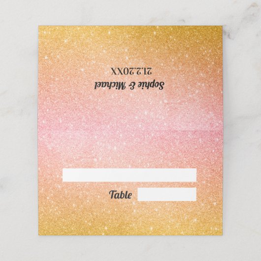 Roze Gele Huwelijk Glitter Sparkle Plaatskaartje (Buitenkant ongevouwen)