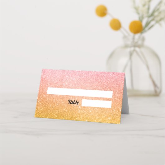 Roze Gele Huwelijk Glitter Sparkle Plaatskaartje (Voorkant)