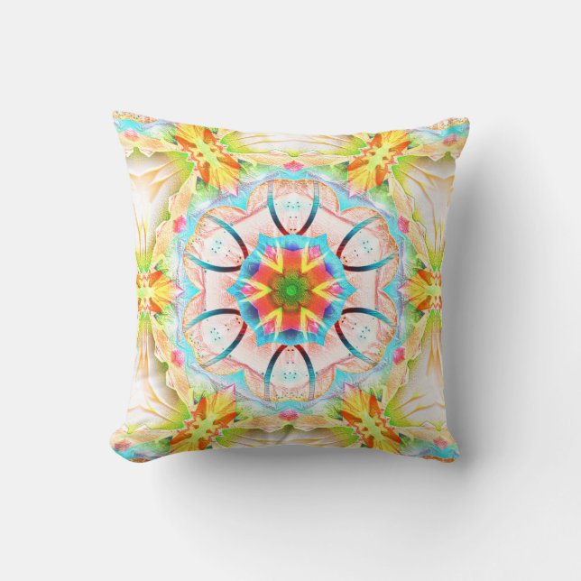 Roze gele korrelige textuur, bloeiend kaleidoscoop kussen (Voorkant)