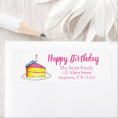 Roze gele laag Happy Birthday Cake Slice Candle Etiket (Insitu)