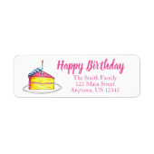 Roze gele laag Happy Birthday Cake Slice Candle Etiket (Voorkant)
