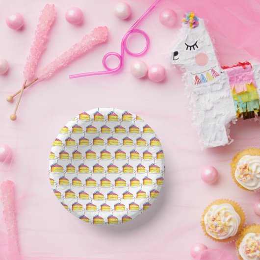 Roze gele laag Happy Birthday Cake Slice Candle Papieren Kommen (Feest)