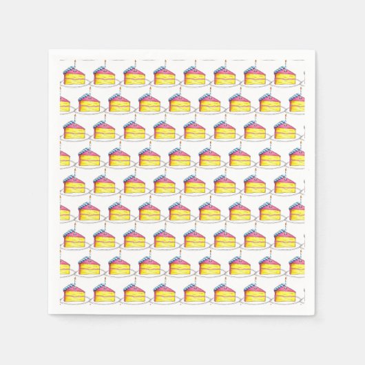 Roze gele laag Happy Birthday Cake Slice Candle Servet (Voorkant)