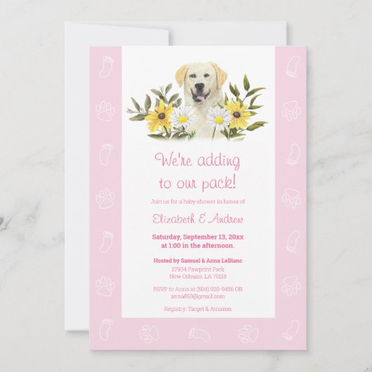 Roze gele labrador Dog Baby shower Kaart (Voorkant)