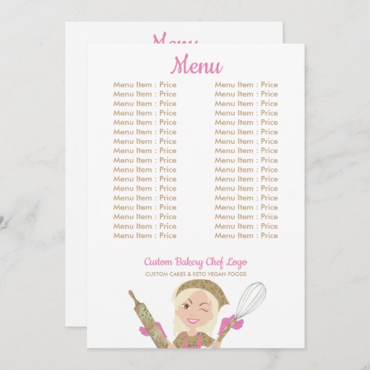Roze Gele Lange Haren Bakker Meisje Chef Vegan Geb Menu (Voorkant / Achterkant)