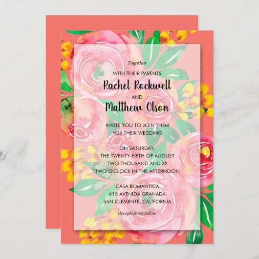 Roze, gele, levende koraalriffen voor het huwelijk (Voorkant / Achterkant)