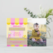 Roze gele limonade standaard eerste verjaardag fot kaart (Staand voorkant)