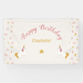 Roze Gele Magische Eenhoorns & Regenbogen Spandoek (Horizontaal)