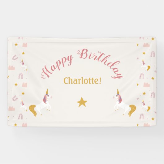 Roze Gele Magische Eenhoorns & Regenbogen Spandoek (Horizontaal)