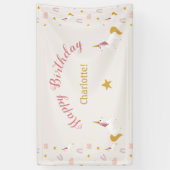 Roze Gele Magische Eenhoorns & Regenbogen Spandoek (Verticaal)