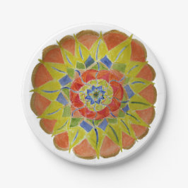 Roze gele Mandala Waterverf Papieren Borden Bordje