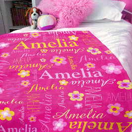 Roze gele meisjes naam Amelia bloem deken