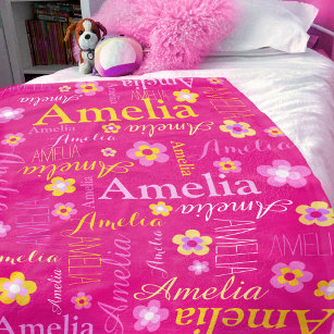 Roze gele meisjes naam Amelia bloem deken
