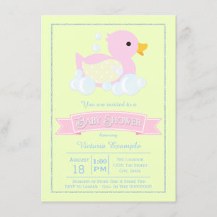 Roze Gele Meisjes Roze Rubber Eend Baby Shower Kaart