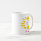 Roze Gele Monogram Zonnebloem Vlinders Koffiemok (Voorkant rechts)