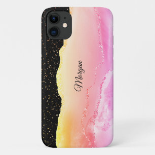 Roze & Gele Ombre Agate, Gouden Sterren & DIY Naam Case-Mate iPhone Case