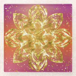 ROZE & GELE OMBRE MET GOUDEN MANDALA GLAZEN ONDERZETTER