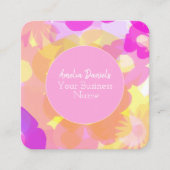 Roze gele Oranje Floral Vierkante Visitekaartje (Voorkant)