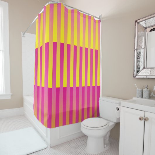 Roze gele Oranje strips Douchegordijn (In situ)