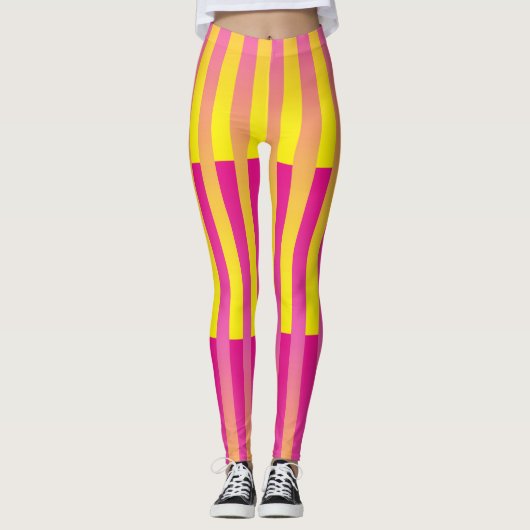 Roze gele Oranje strips Leggings (Voorkant)