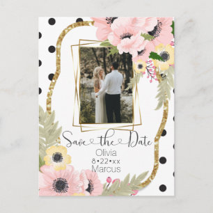 Roze gele papaver sla de datum Floral foto op Briefkaart