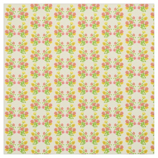 Roze gele papaverbloemen stof (Swatch)