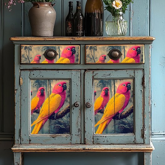  Roze Gele Papegaaien Victoriaans Illustratie Tissuepapier