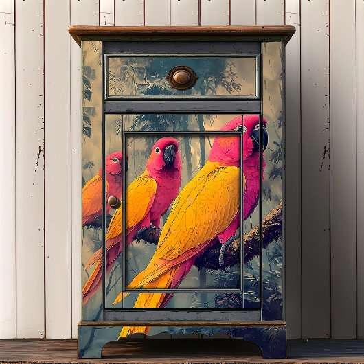 Roze Gele Papegaaien Victoriaans Illustratie Tissuepapier