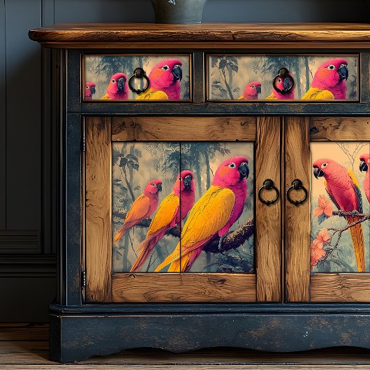  Roze Gele Papegaaien Victoriaans Illustratie Tissuepapier