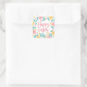 Roze Gele Pastel Paaseieren Loof Vierkante Sticker (Tas)