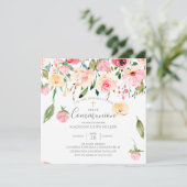 Roze Gele Pioenen Roos Bloemen Communie Kaart (Staand voorkant)