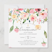 Roze Gele Pioenen Roos Bloemen Communie Kaart (Voorkant)