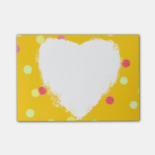 roze, gele poka dots en witte hartvorm post-it® notes