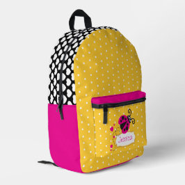 Roze & gele polka dot & ladybug naam bedrukte rugzak