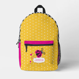 Roze & gele polka dot & ladybug naam bedrukte rugzak