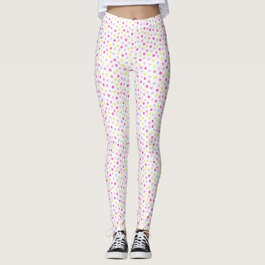 Roze Gele Polka Dot Leggings - Dazzle in stijl (Voorkant)