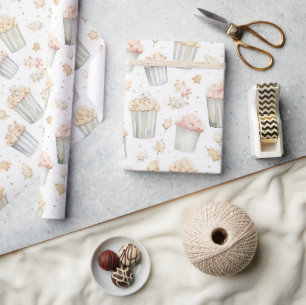 Roze Gele Popcorn Verjaardag Cadeaupapier