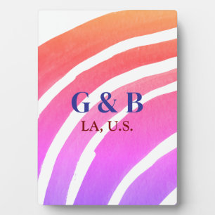 Roze gele regenboog voeg koppel naam plaats stad h fotoplaat