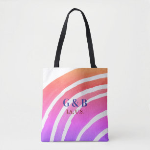 Roze gele regenboog voeg koppel naam plaats stad h tote bag