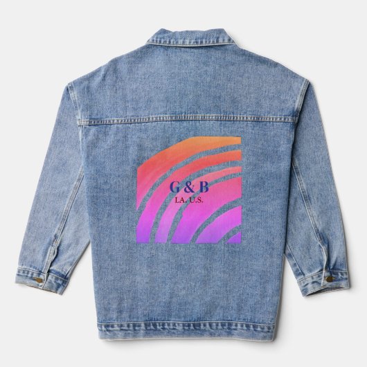 Roze gele regenboog voeg paar naam plaats stad wed denim jacket (Achterkant)
