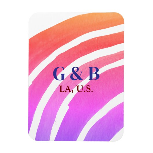 Roze gele regenboog voeg paar naam plaats stad wed magneet (Verticaal)