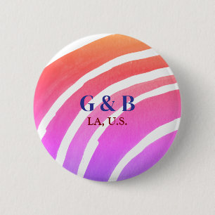 Roze gele regenboog voeg paar naam plaats stad wed ronde button 5,7 cm