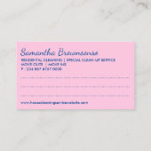 Roze gele reiniging Janitorial Maid Housekeeping Visitekaartje (Achterkant)