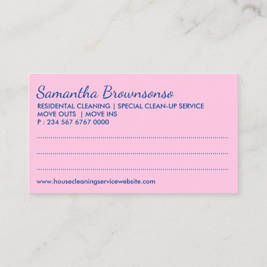 Roze gele reiniging Janitorial Maid Housekeeping Visitekaartje (Achterkant)