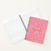 Roze & Gele Retro Bloemen Patroon Notitieboek (Binnen)