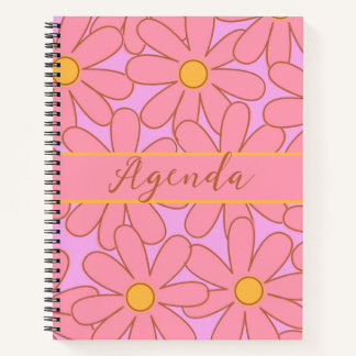 Roze & Gele Retro Bloemen Patroon Notitieboek