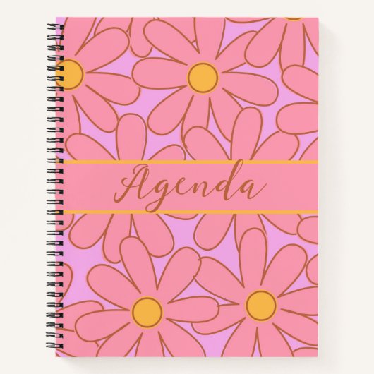 Roze & Gele Retro Bloemen Patroon Notitieboek (Voorkant)